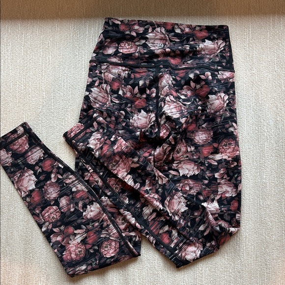 lululemon athletica Floral Leggings - Black and Pink - Picture 1 of 4